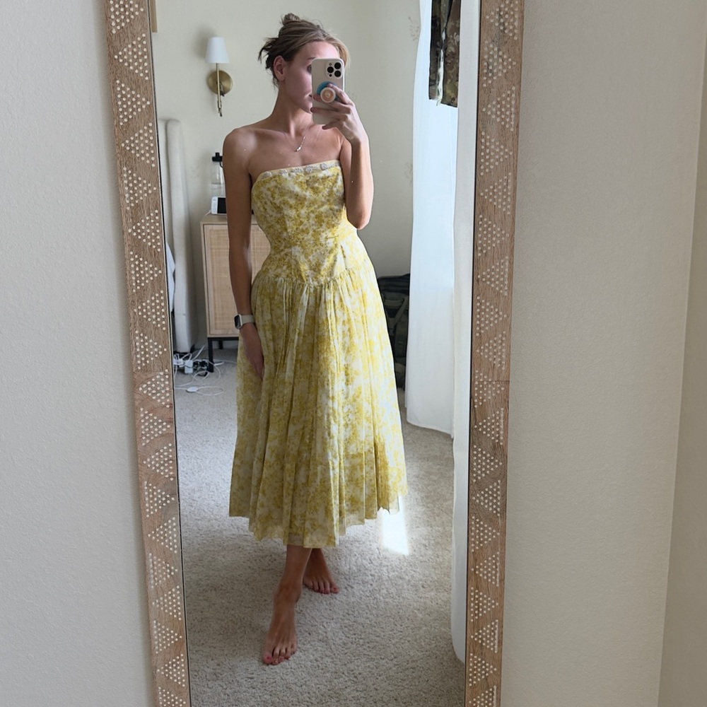 Floral Vintage Yellow Drop Waist Dress